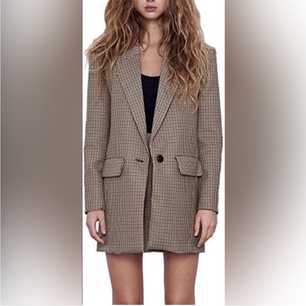 Zara Tan Blazer Coat plaid
